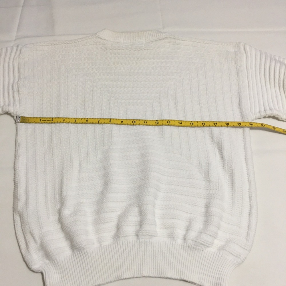 Christian Dior Knit Sweater Men Medium White Geometric Textured Ribbed Pullover - Picture 13 of 14
